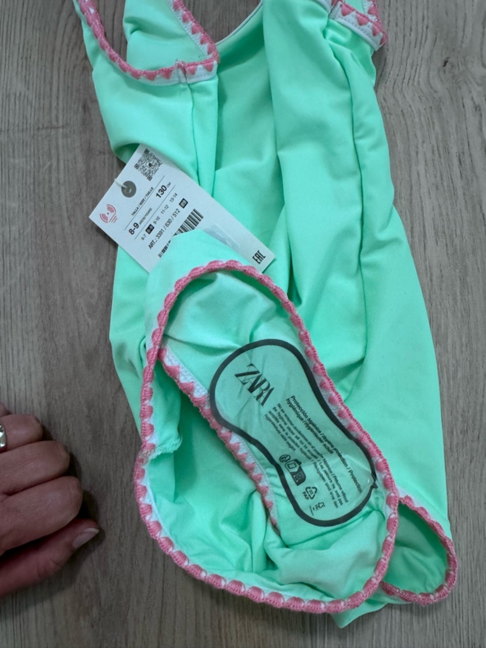 Zara Girls Mint Green One-Piece Swimsuit with Pink & Purple Trim - Picture 3 of 4